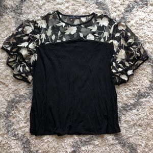 Kim & Kami women’s shirt with floral mesh top (Black & Gold, Size L)